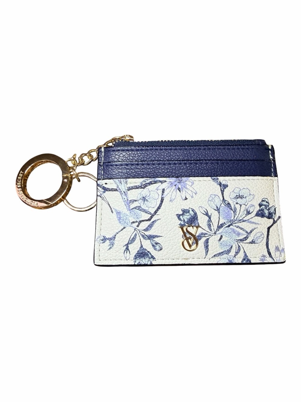 Victoria's Secret Navy and White Floral Cardholder and Key Ring